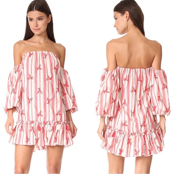 Misa Los Angeles Mini Dress Floral Striped Off The Shoulder Embroidered Small - Picture 1 of 15